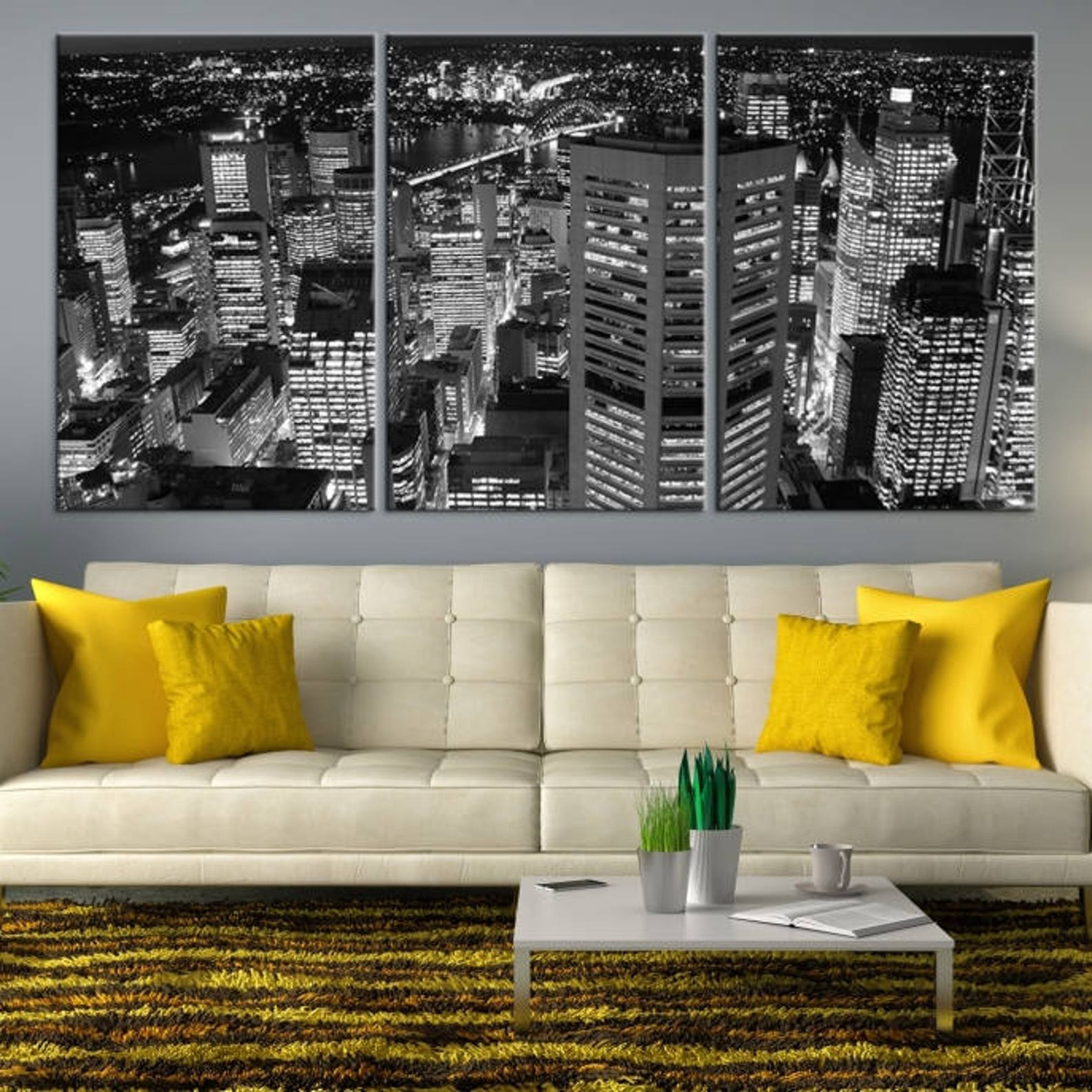 Large Wall Art Sydney City Canvas Print Black and White | Etsy