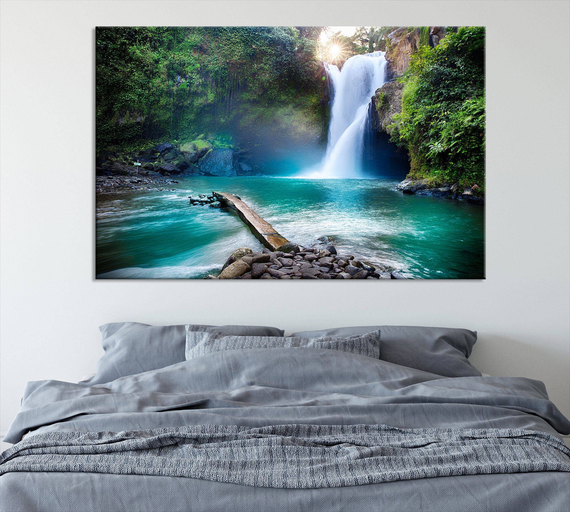 Triptych Waterfall Art Print Large Waterfall Wall Art Etsy