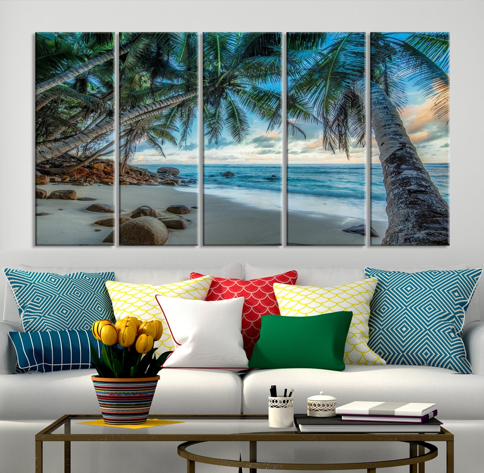 Extra Large Tropical Beach Canvas Wall Art Set of 5 Panel Etsy