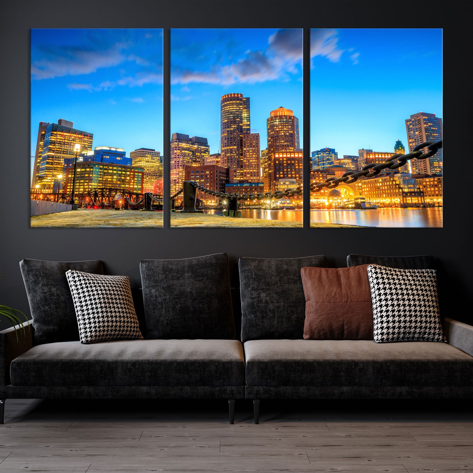 Multi Panel Boston Skyline Canvas Wall Art Boston City Canvas Etsy