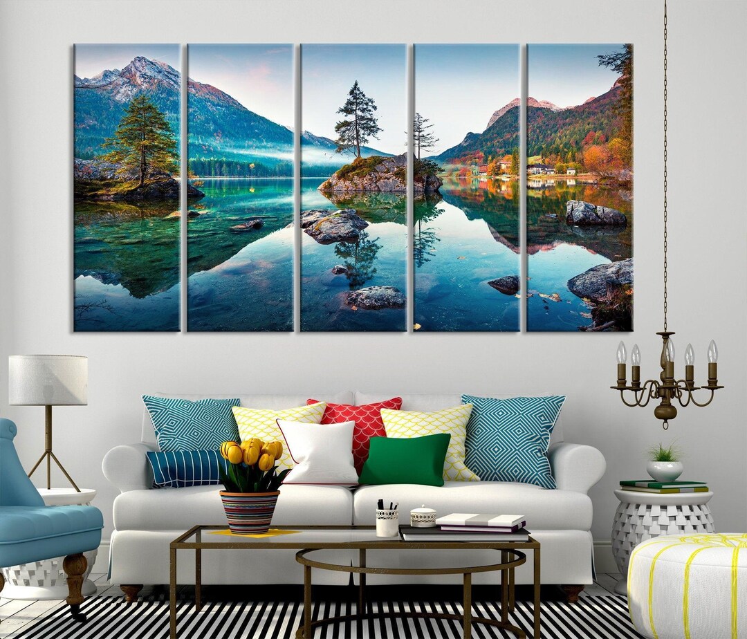 Mountain Landscape Canvas Print, Relaxing Wall Art Framed, Lake Scenery ...