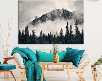 Stunning Nordic Mountain Landscape Foggy Forest Green Wall Art Framed Canvas Print