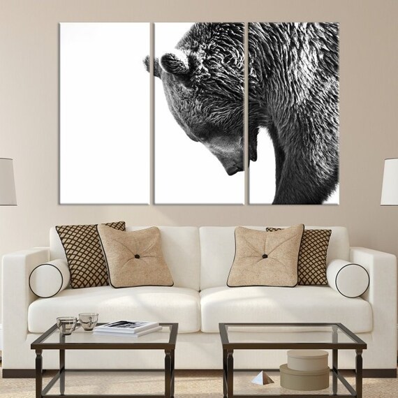 Black And White Grizzly Bear Canvas Art Large Canvas Art Etsy