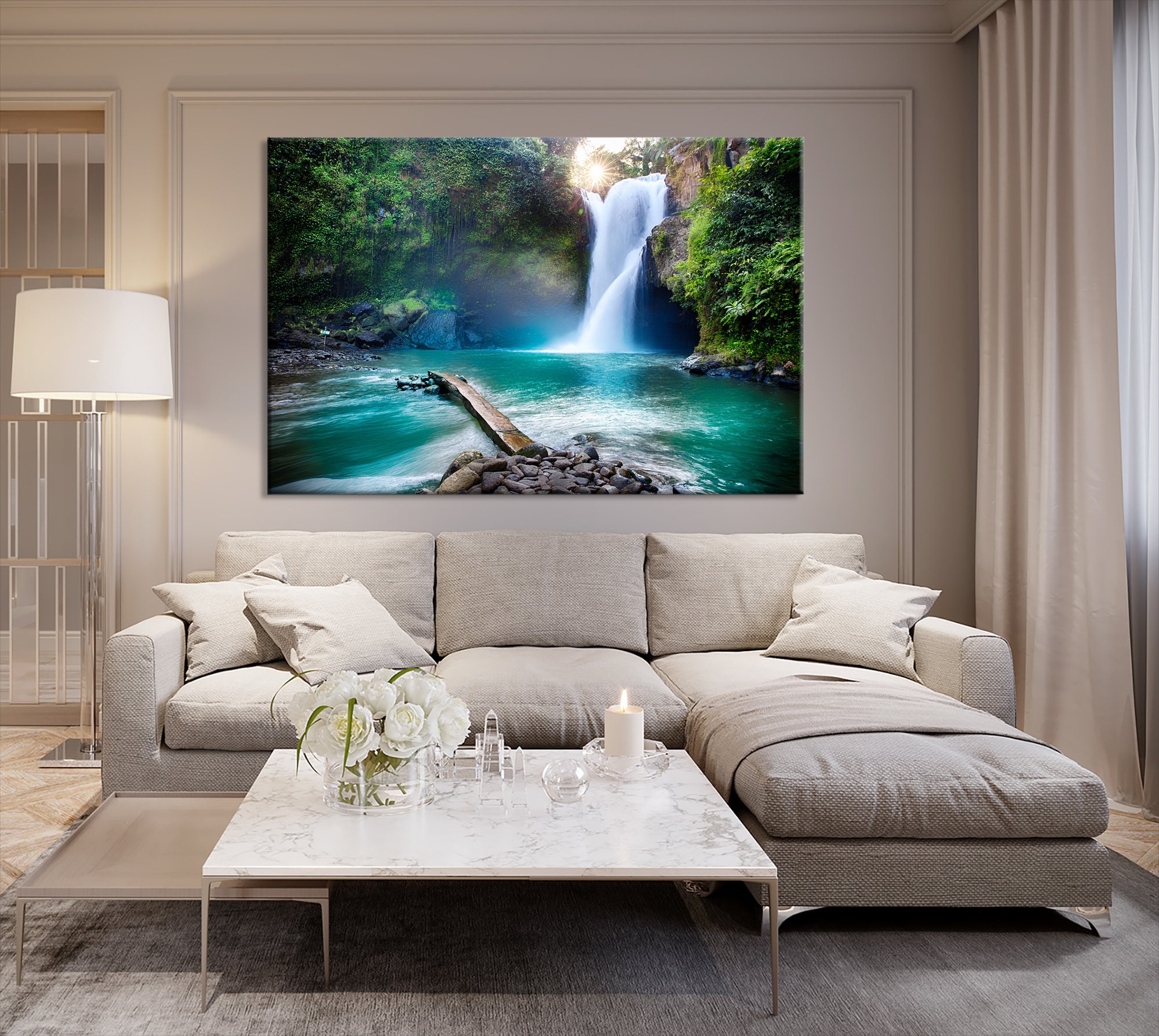 Triptych Waterfall Art Print Large Waterfall Wall Art Etsy