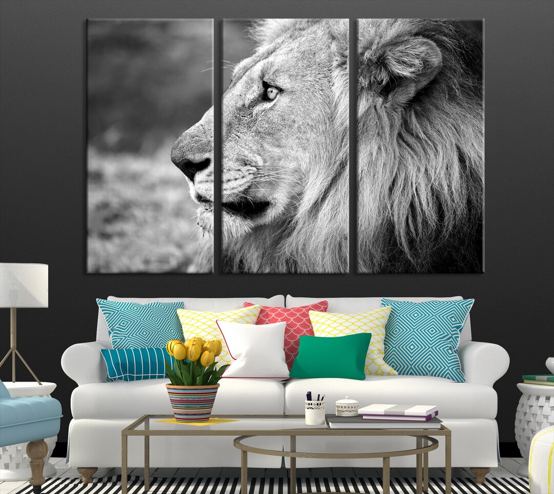 Black and White Lion Wall Art Large Lion Print Lion Canvas Etsy