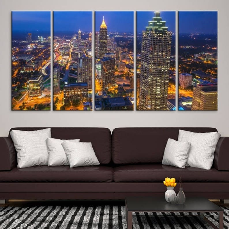 Extra Large Atlanta Aerial View Wall Art Atlanta City Lights at Night Print on Canvas Atlanta Skyline Wall Art