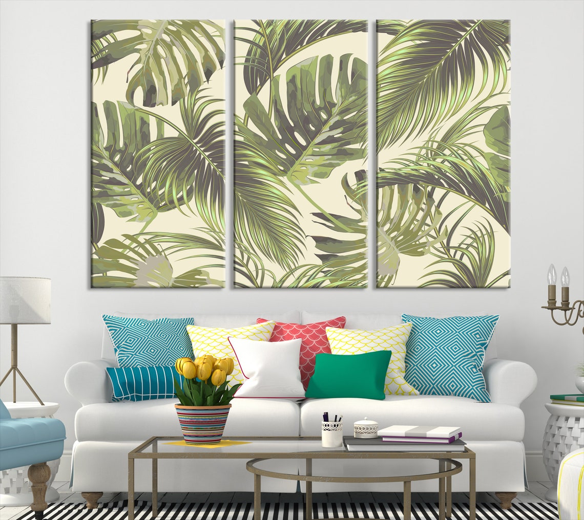 Palm Leaves Painting Palm Leaves Art Print Large Canvas | Etsy