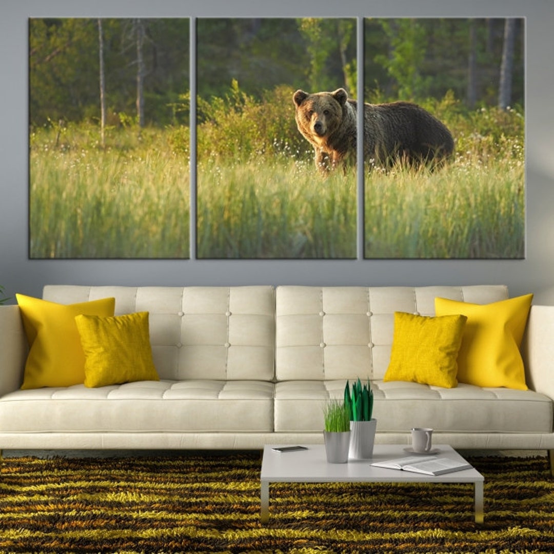 Xlarge Grizzly Bear Canvas Wall Art Large Bear Art Print Etsy