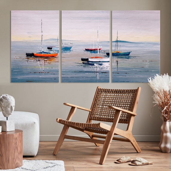 Extra Large Boats Canvas Print Nautical Painting Wall Art 