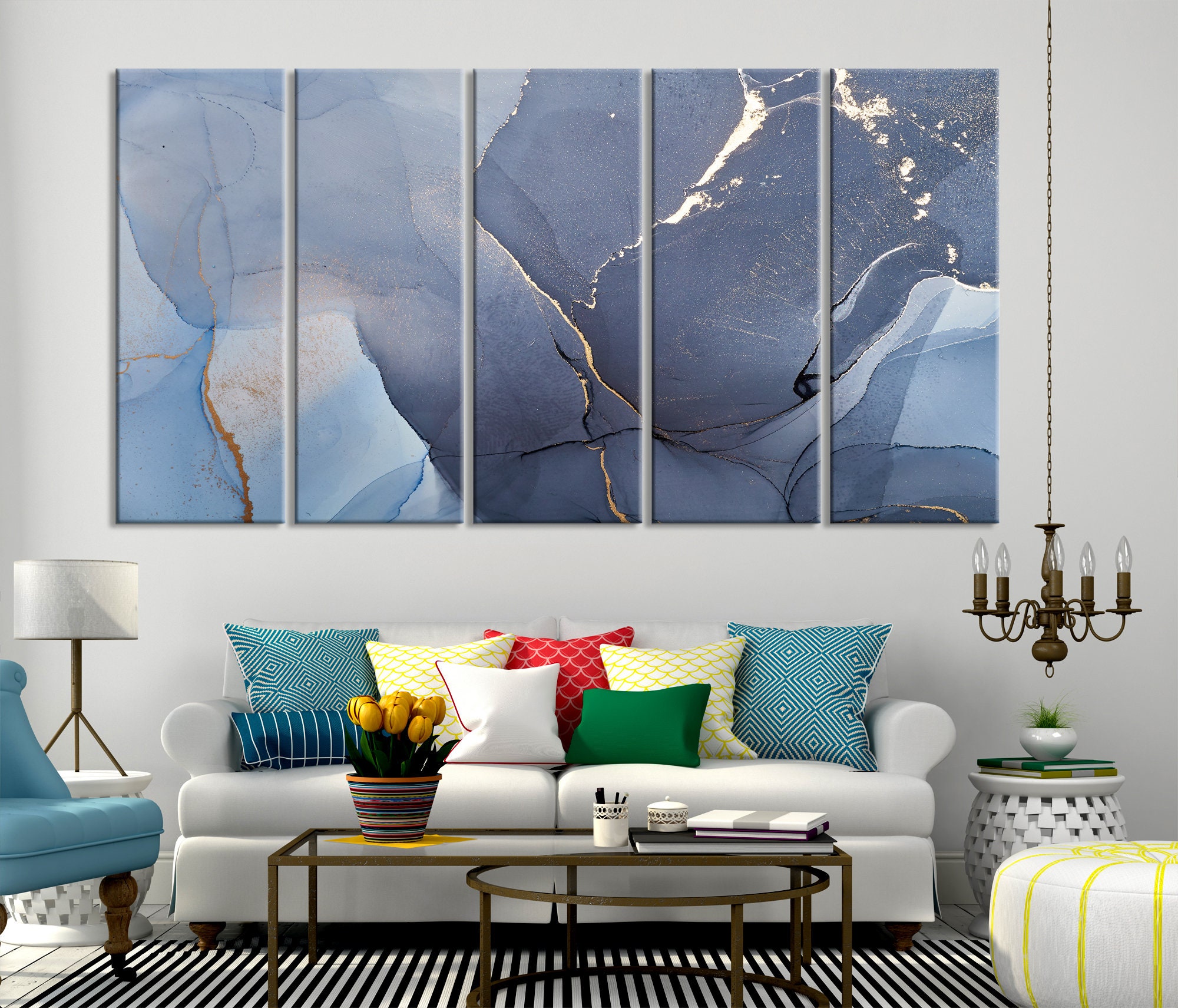 Contemporary Blue Wall Art Extra Large Canvas Wall Art | Etsy