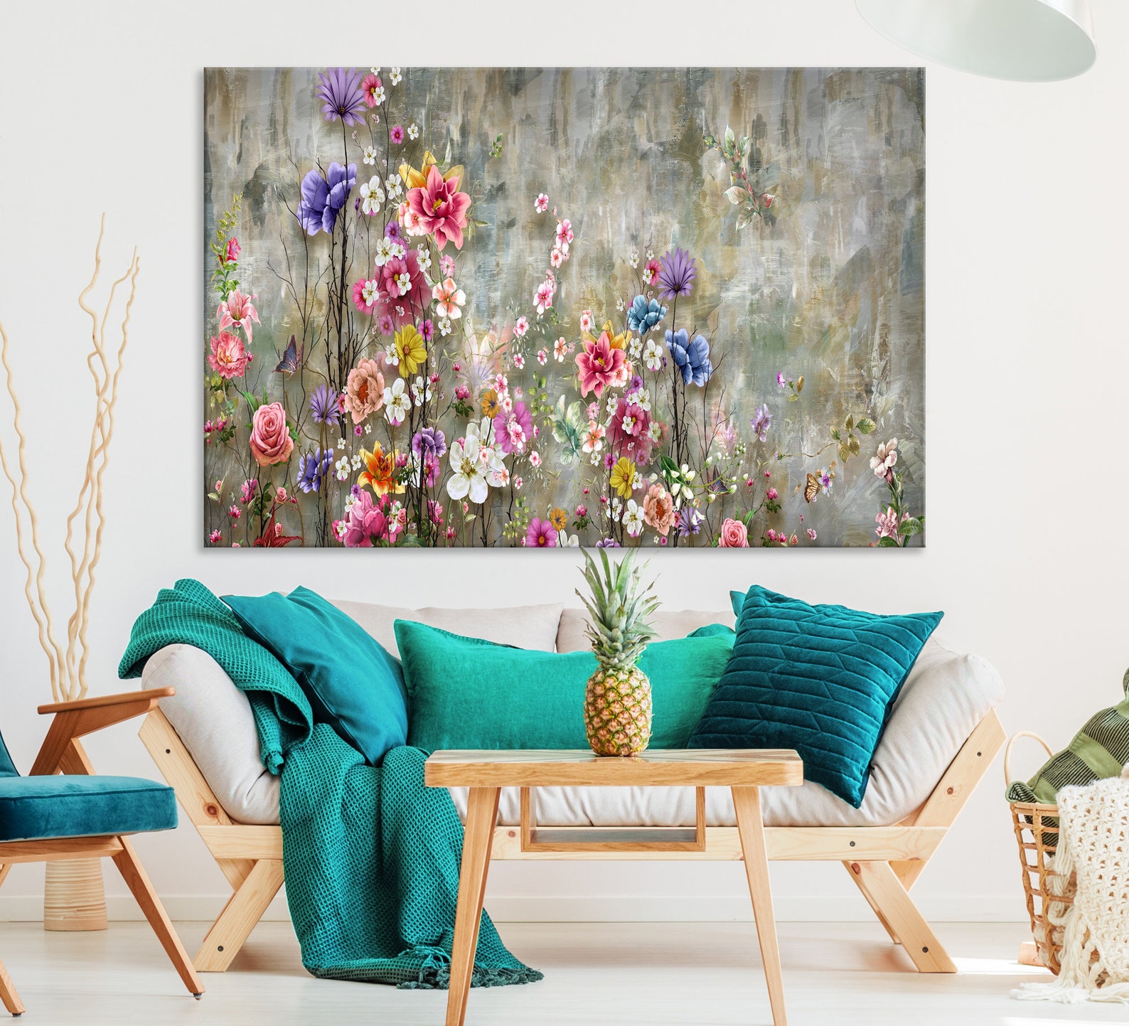 Colorful Flowers Large Canvas Wall Art Painting Floral Wall Etsy