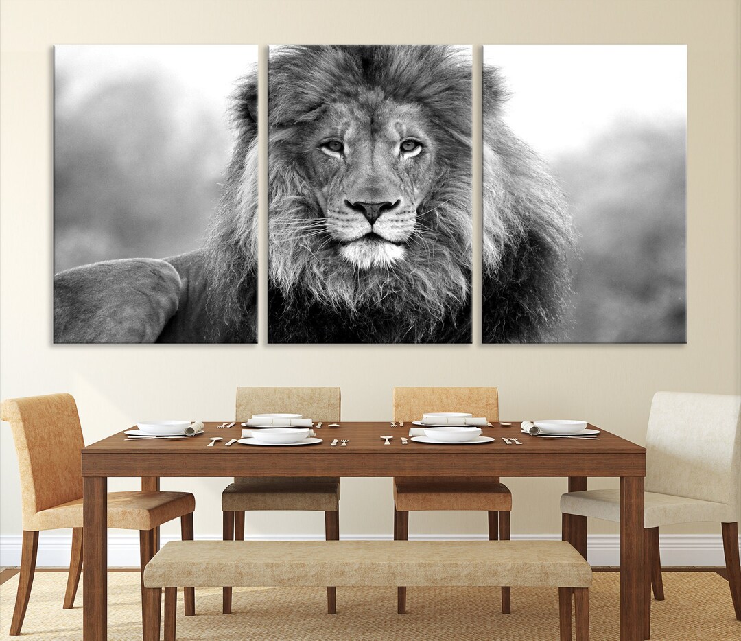 Extra Large Lion Wall Art, Black and White Lion Print, Lion Canvas