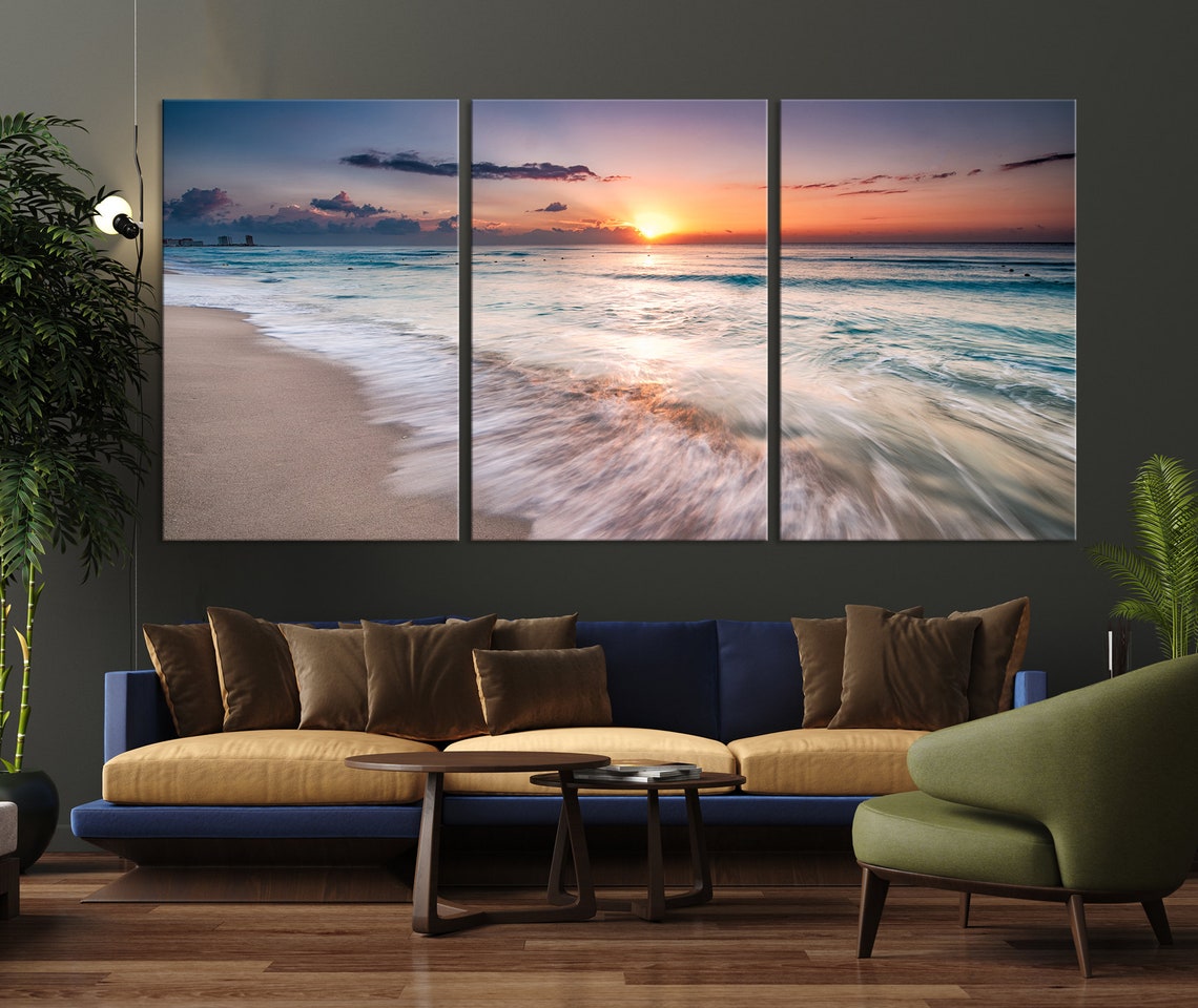 Tropical Beach Canvas Wall Art Large Ocean Sunset Wall Art Etsy