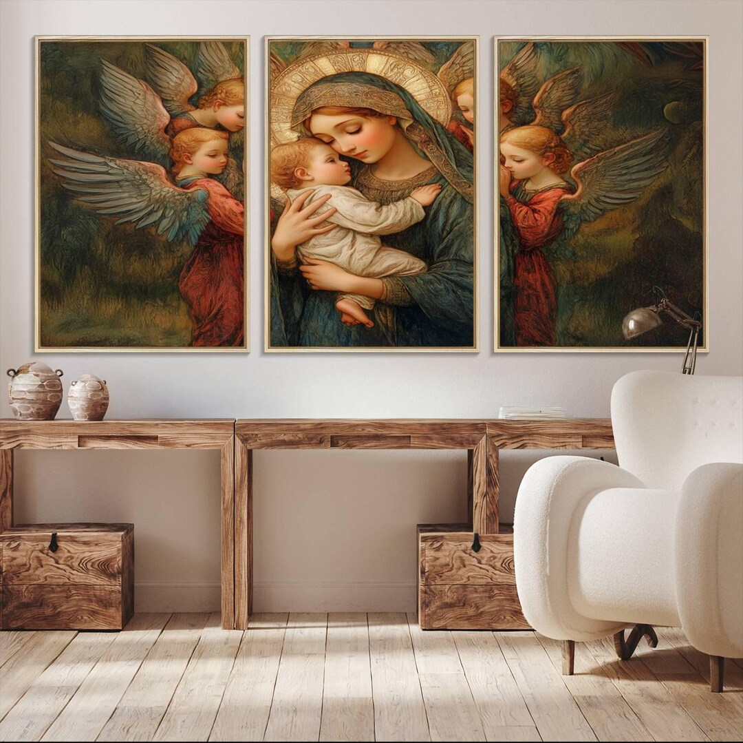 Mary Jesus Canvas Wall Art Print - Madonna and Child With Apostles Art ...