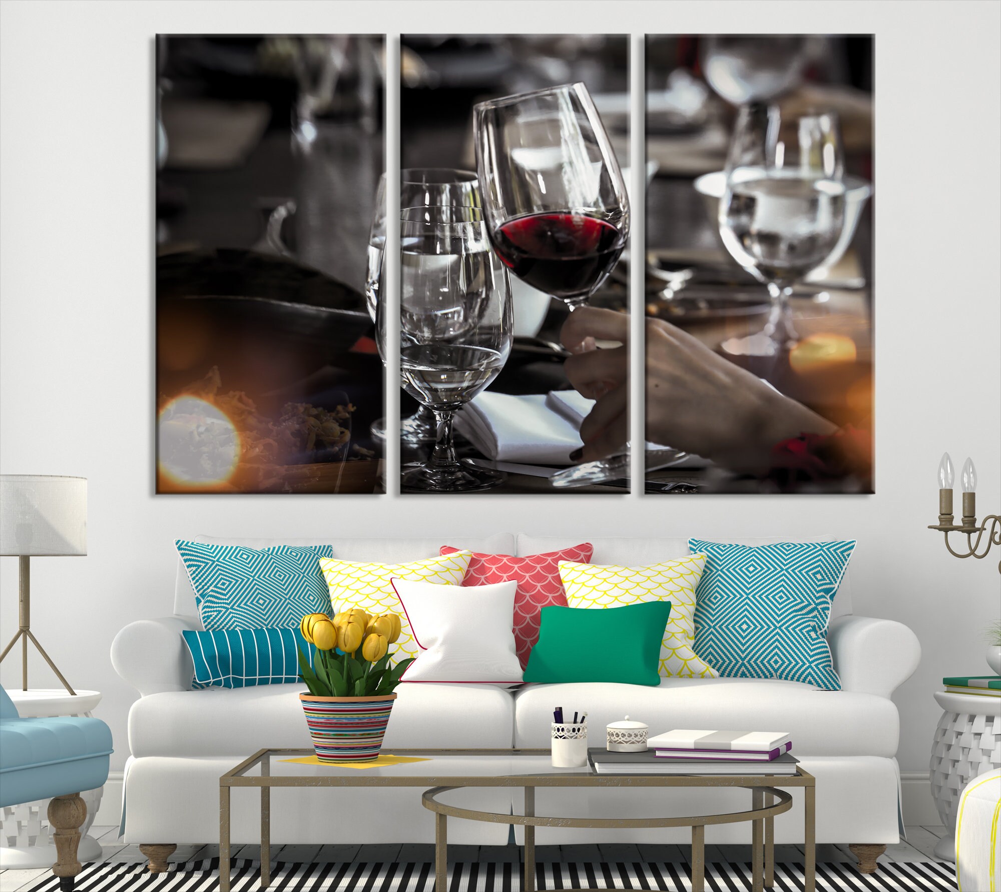 Kitchen Art Wall Decor Neutral Wine Glasses Wall Art Large Canvas Art for  Dining Room Farmhouse Decorations Retro Paintings Mid Century Wall Pictures
