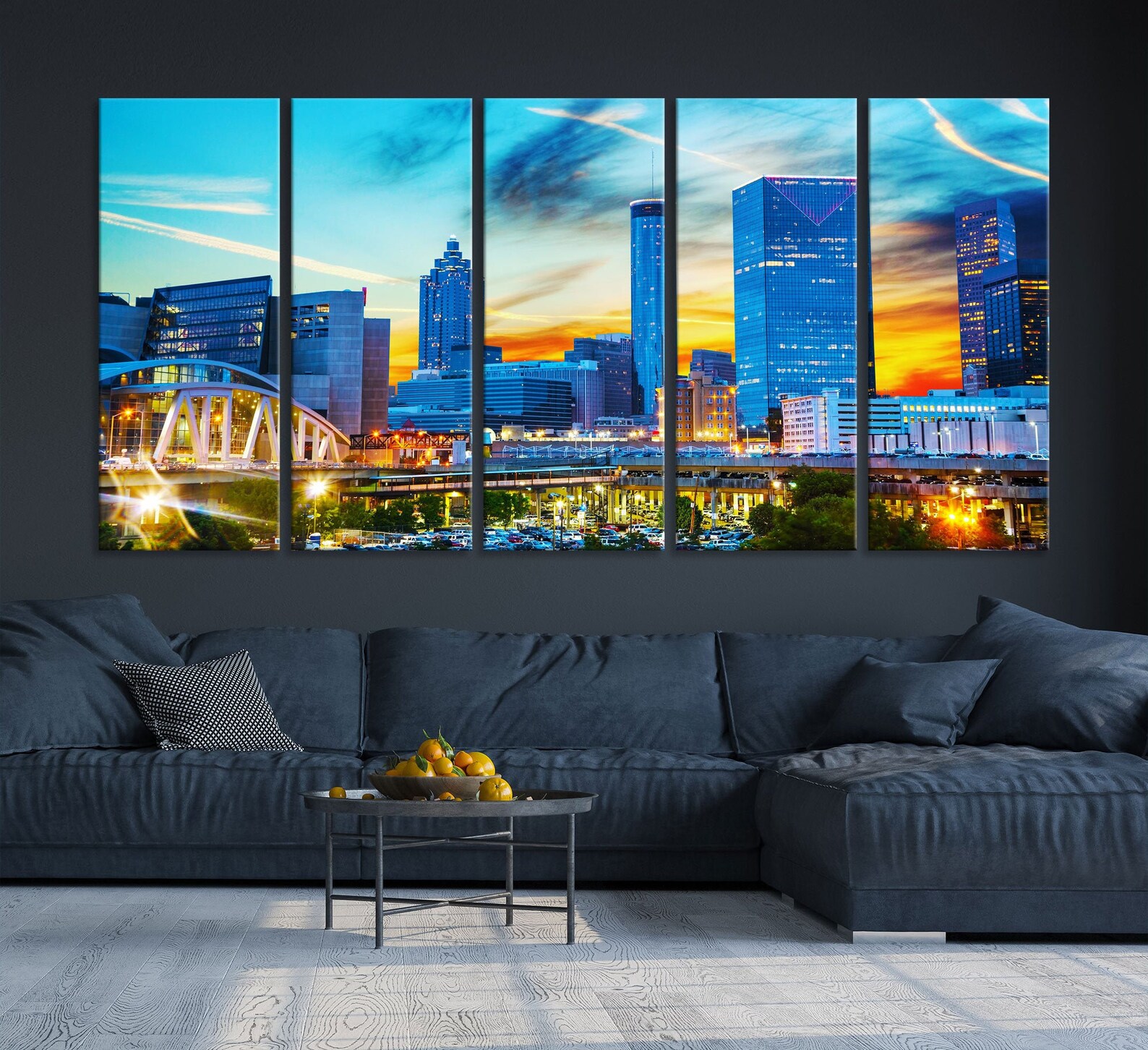Multi Panel Atlanta Canvas Wall Art Print Atlanta Skyline Etsy
