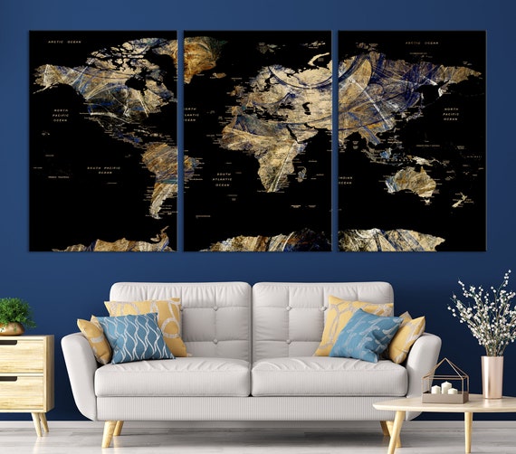 Upgrade Your Wall Gallery with World Map Canvas Large Dark Bluish