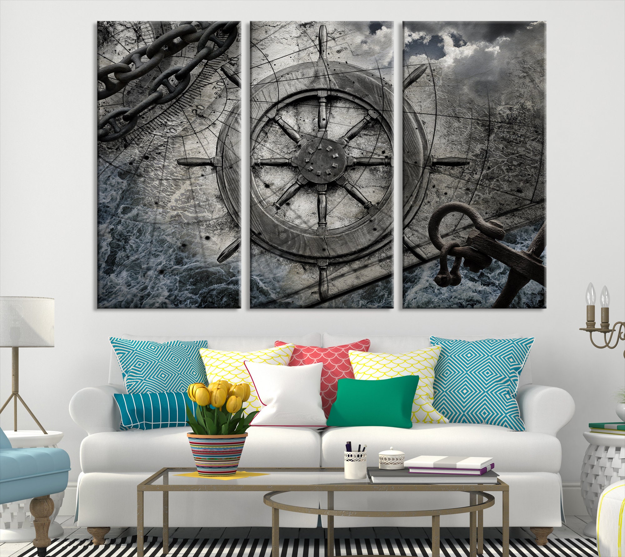 Ship Wheel Art Print Large Nautical Wall Art Ship Wheel - Etsy