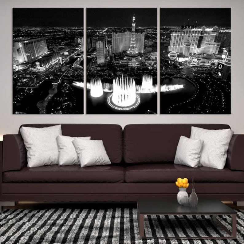 Xlarge 3 Panels Las Vegas Wall Art Canvas Print Black And Etsy