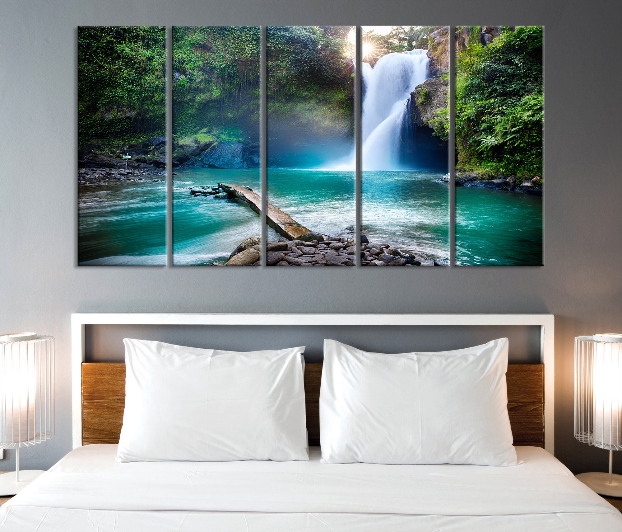 Triptych Waterfall Art Print Large Waterfall Wall Art Etsy