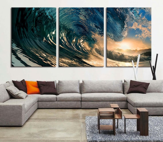 XLarge 3 Panels Nature Wall Art Surfing Waves Canvas Print Ocean