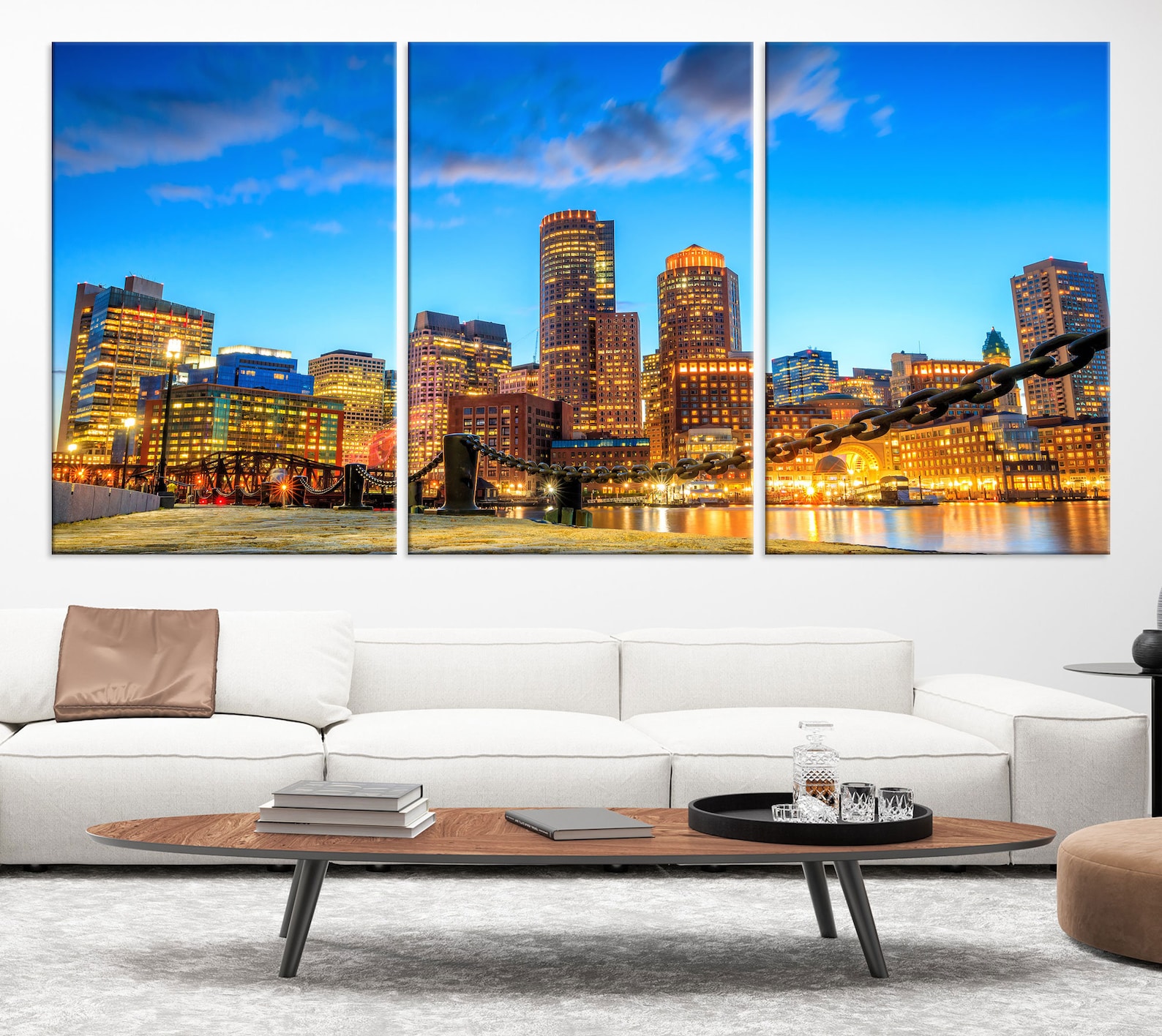 Multi Panel Boston Skyline Canvas Wall Art Boston City Canvas Etsy