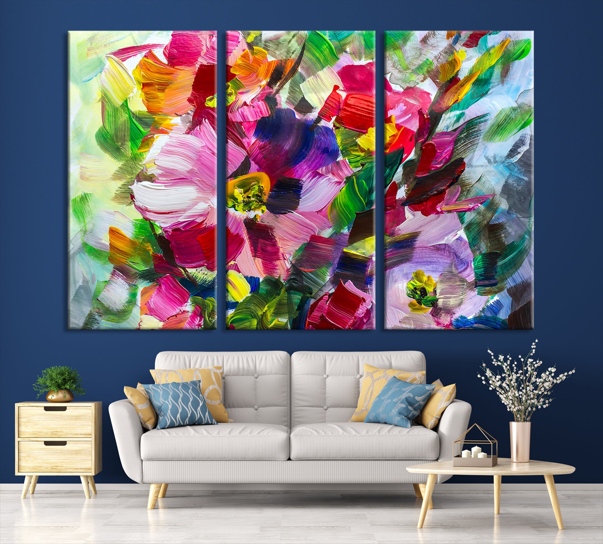 Marvellous Flower Abstract Painting Large 3 Panel Canvas | Etsy
