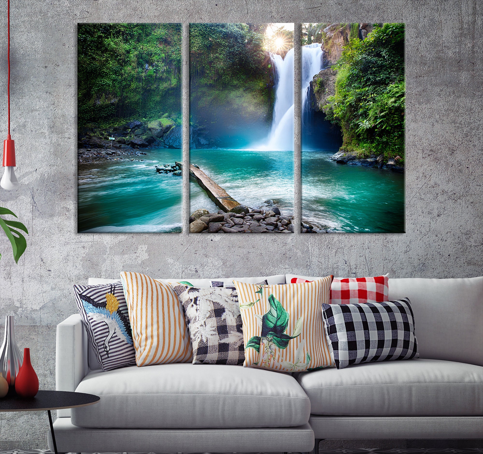 Triptych Waterfall Art Print Large Waterfall Wall Art Etsy