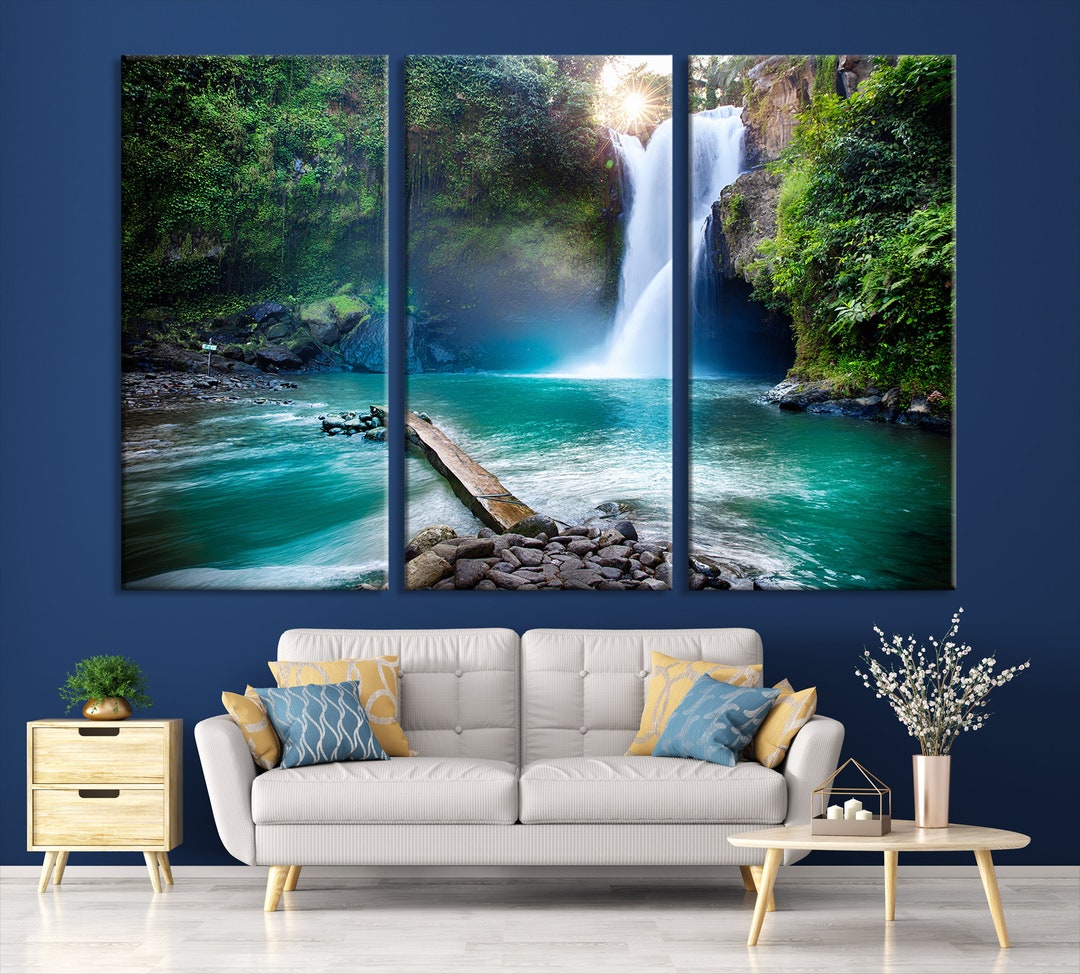 Triptych Waterfall Art Print, Large Waterfall Wall Art, Waterfall Canvas Print, Extra Large Wall