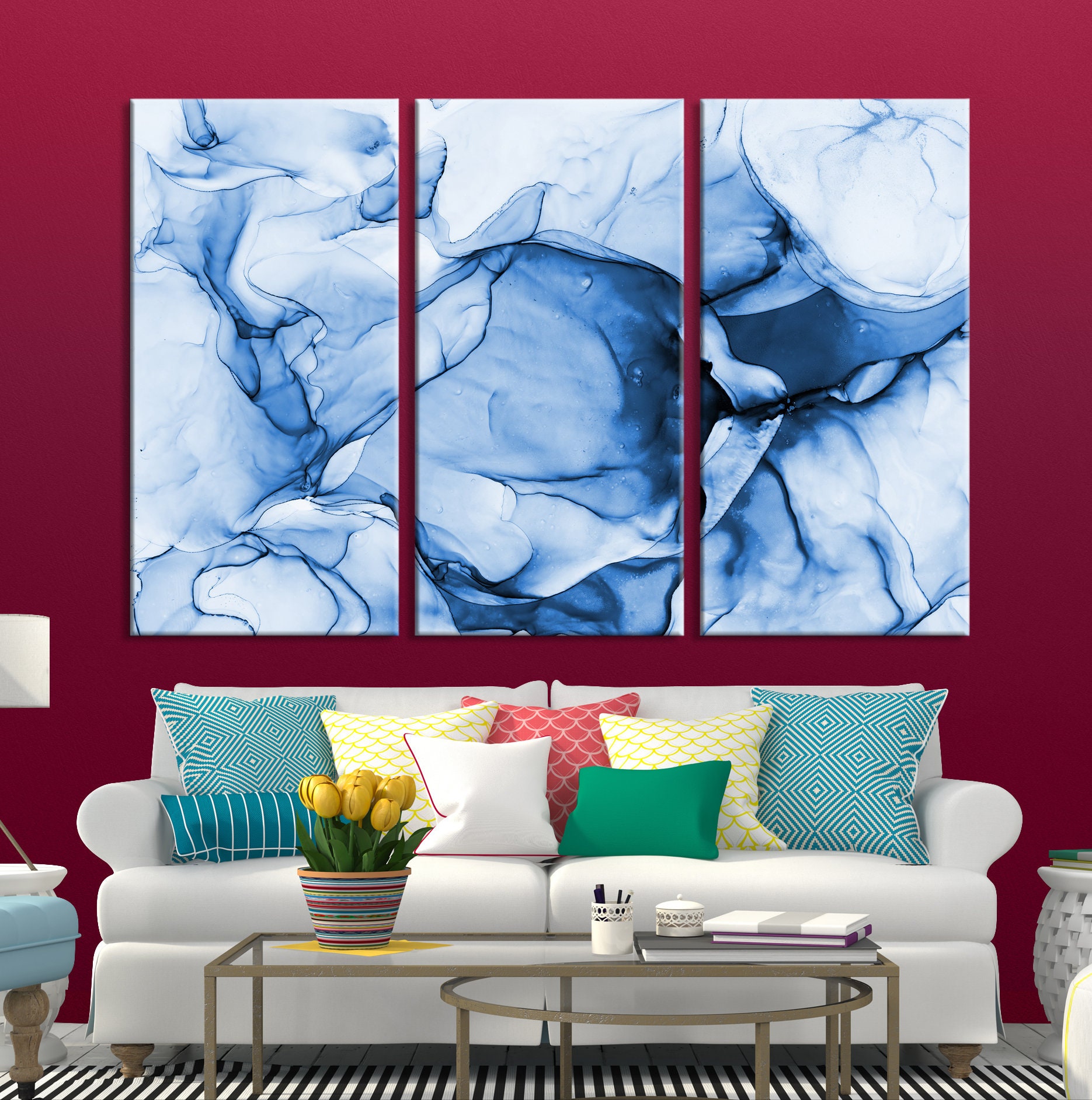 Extra Large Blue Abstract Wall Art Contemporary Abstract | Etsy