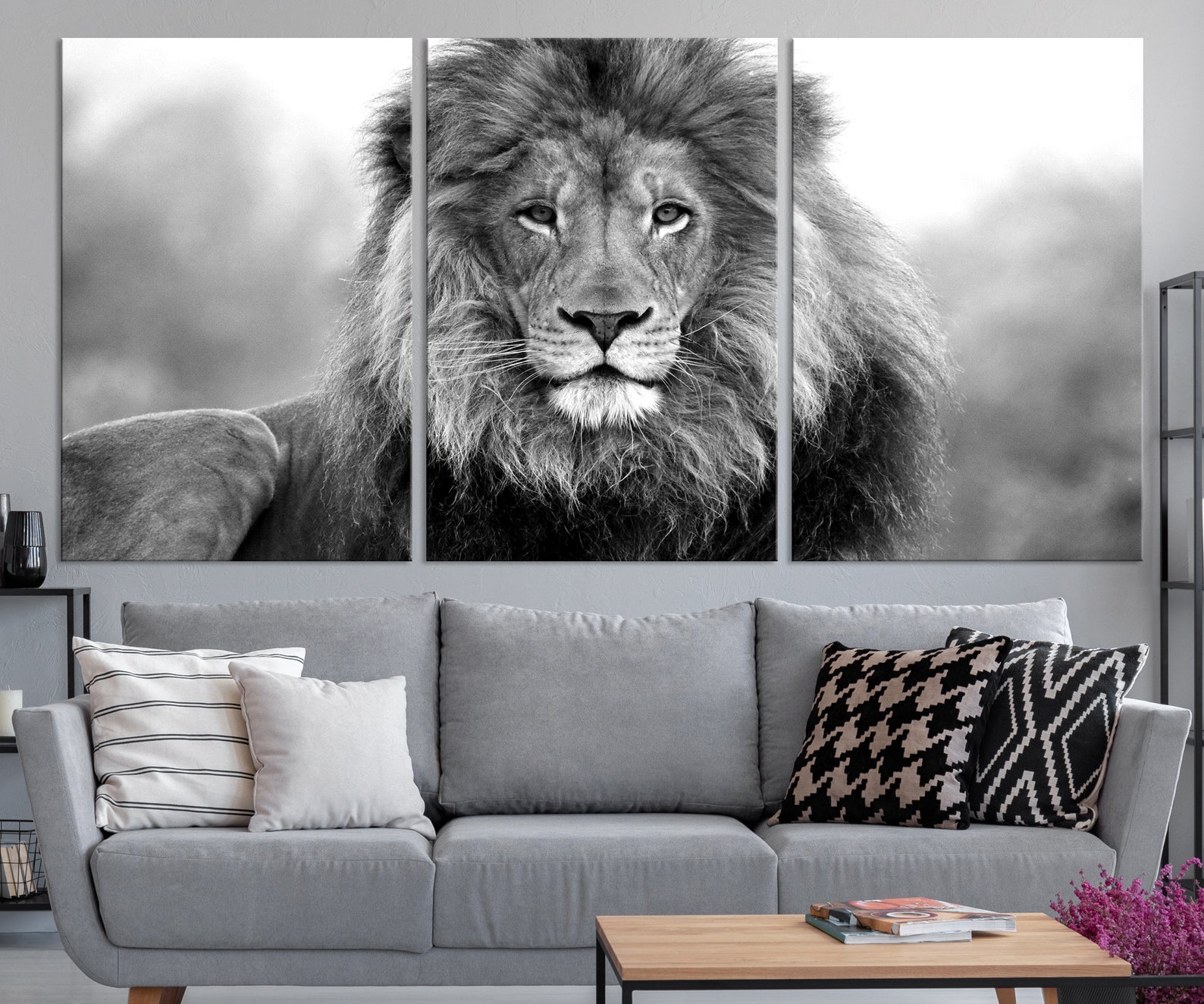 Extra Large Lion Wall Art Black and White Lion Print Lion Etsy