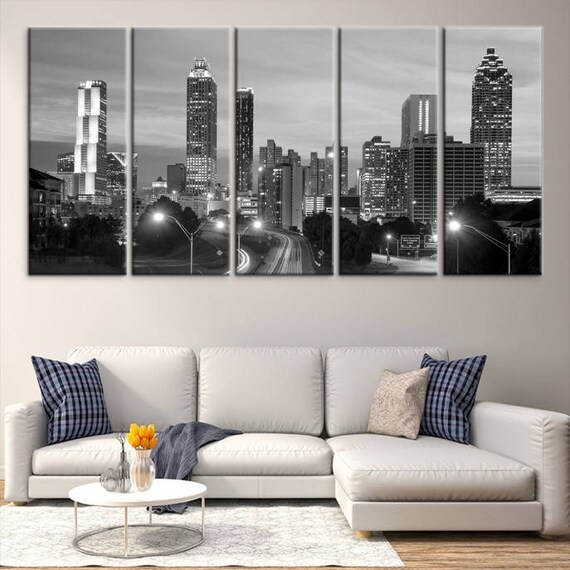Extra Large Atlanta Downtown Wall Art Large Atlanta Skyline Etsy