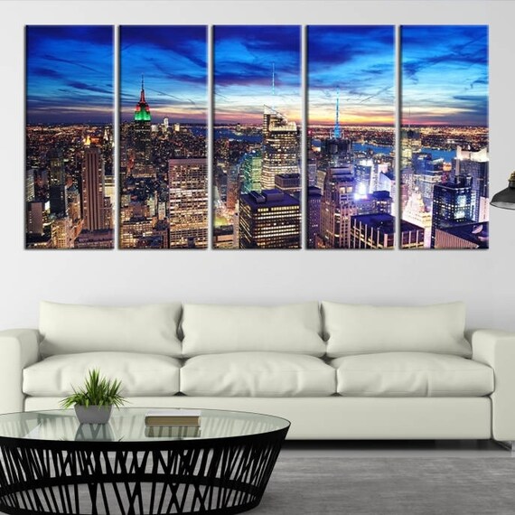 Extra Large Wall Art New York City Canvas Prints Mesmerizing Navy Blue Skyline At Sunrise Print