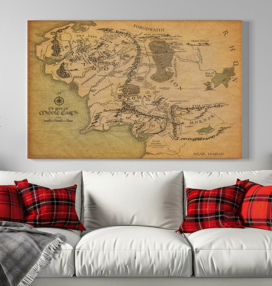 Middle Earth Map Wall Art Print, Lord of the Rings Canvas Art Print ...
