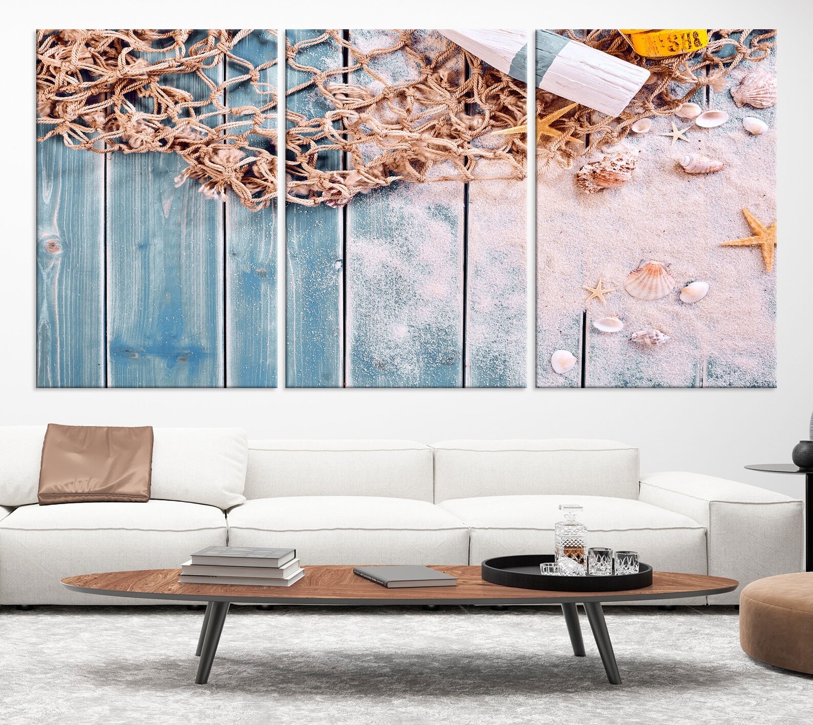 Large Nautical Wall Art Canvas Print Starfish Seashell Etsy