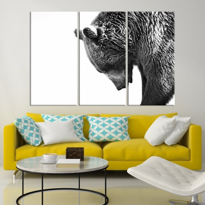 Grizzly Bear Canvas Wall Art Black and White Animal Canvas Etsy
