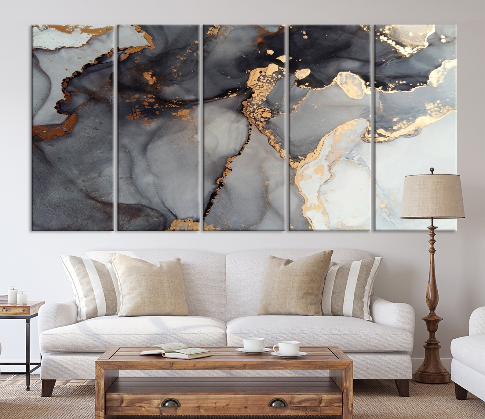 Grey Gold Abstract Painting Abstract Print Large Wall Art Etsy