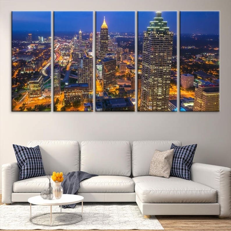 Extra Large Atlanta Aerial View Wall Art Atlanta City Lights at Night Print on Canvas Atlanta Skyline Wall Art