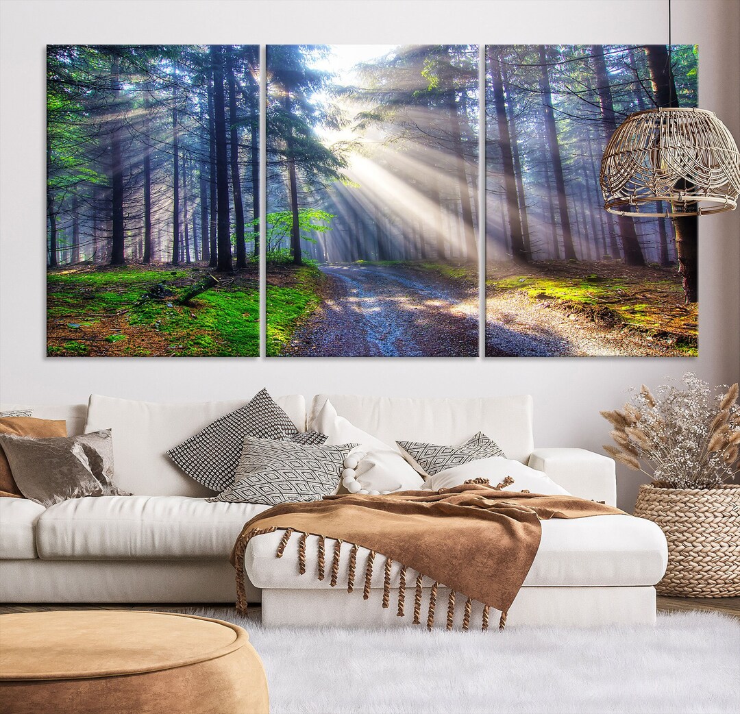 Sunshine Through Forest Canvas Wall Art Print, Large Wall Art Landscape