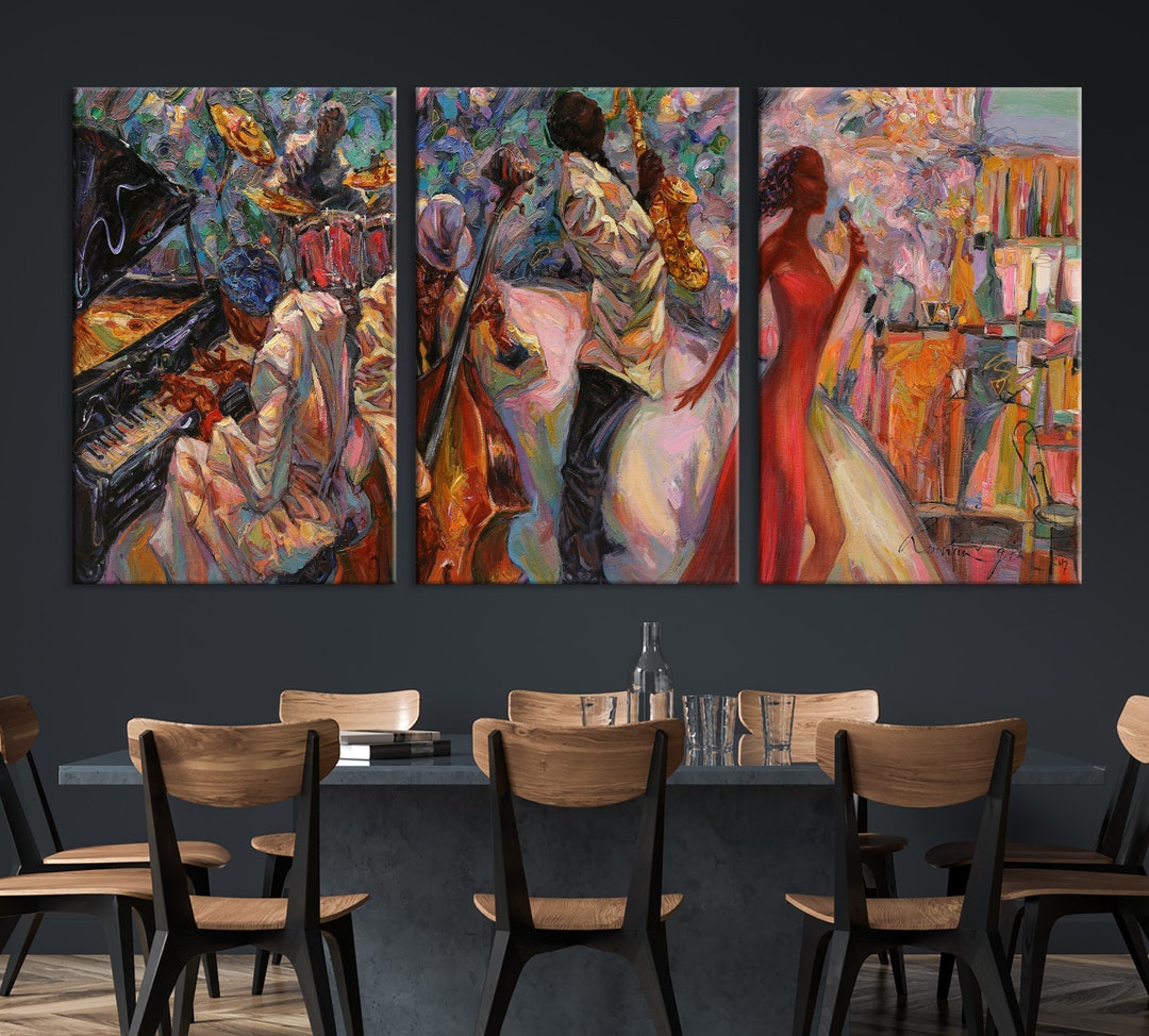 Abstract African American Wall Art for Living Room, Jazz Music Artwork