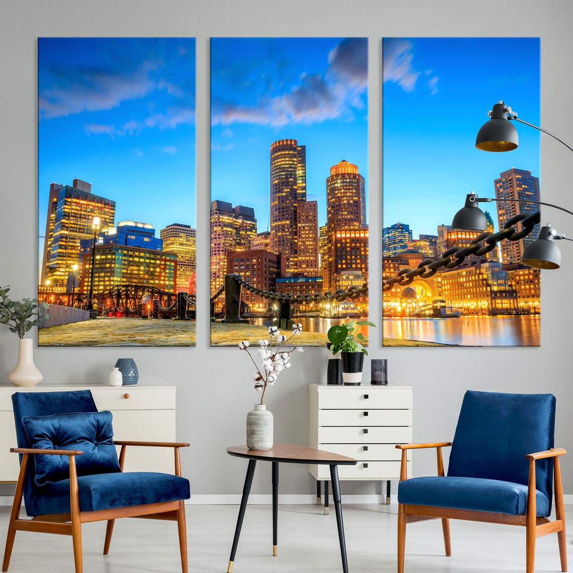 Multi Panel Boston Skyline Canvas Wall Art Boston City Canvas Etsy