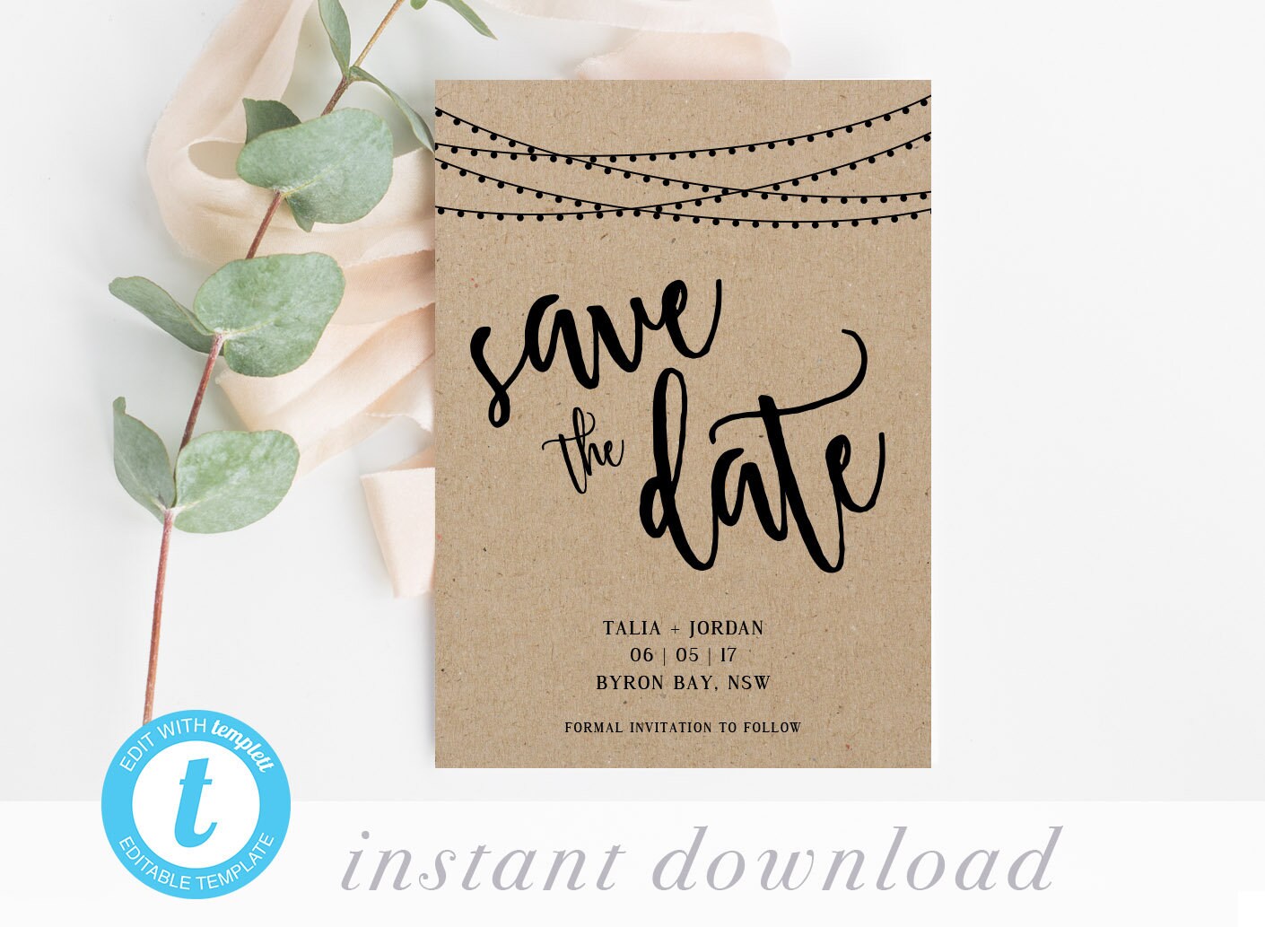 Rustic Save The Date Template Country Wedding Invitations Etsy
