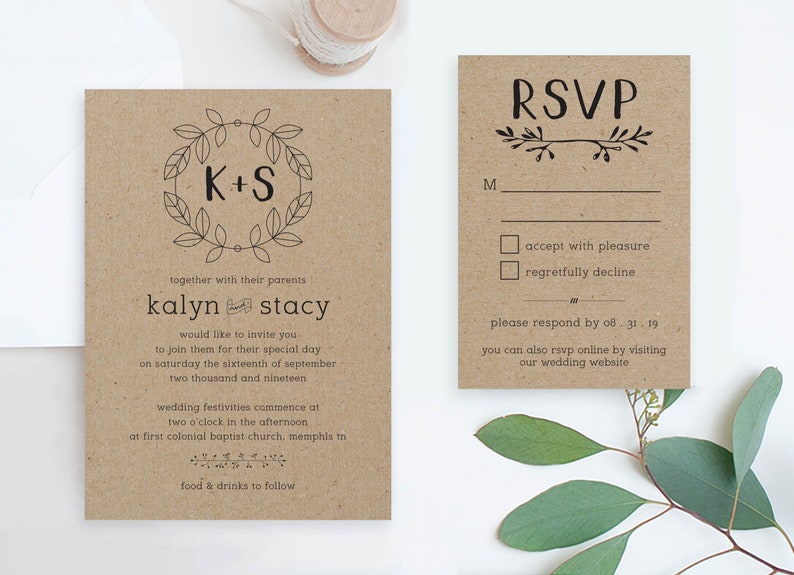 Cheap Wedding Invites And Rsvp Set Printables Rustic Wedding Etsy