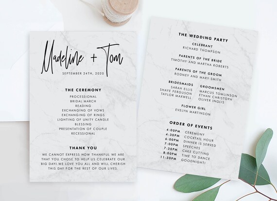 Cheap Wedding Program Template Modern Ceremony Order Of Etsy