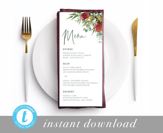 Cheap Wedding Reception Menu Template Editable Menu Pdf Etsy