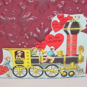 Vintage Valentine Card TRAIN Engine Don't Make Me BLOW My STACK U-Ring The Bell Railroad