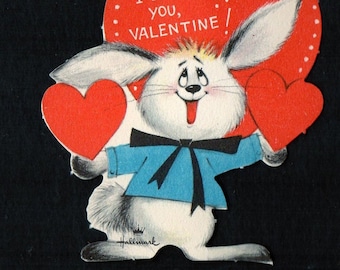 Happy BUNNY Rabbit VINTAGE Clothespin BAG Hand Embroidered 1930/'s