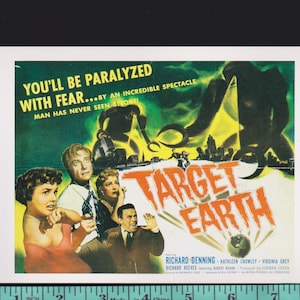 Big PostCard SCI Fi B Movie TARGET EARTH Poster ReProduction Frameable Art Gift,Crafts Ephemera 5.5"x8" UNused Kitschy Aliens,Horror,Monster