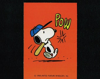 Vintage Peanuts Valentine Card SNOOPY Swings Bat,Hits BASEBALL POW You&#39;re A Hit With Me Original Retro Hallmark UNused Ephemera 2 3/4&quot; x 4&quot;