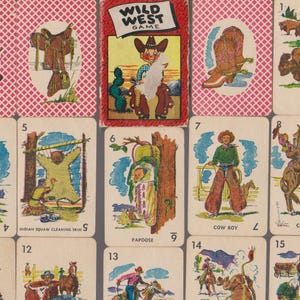 Vintage WILD West MINI Card Game COWBOYS Indians,Horses,Buffalo,Bull Dogging,Branding,Cowgirl,Bad Man,Posse,Tenderfoot,Bronco Craft Ephemera